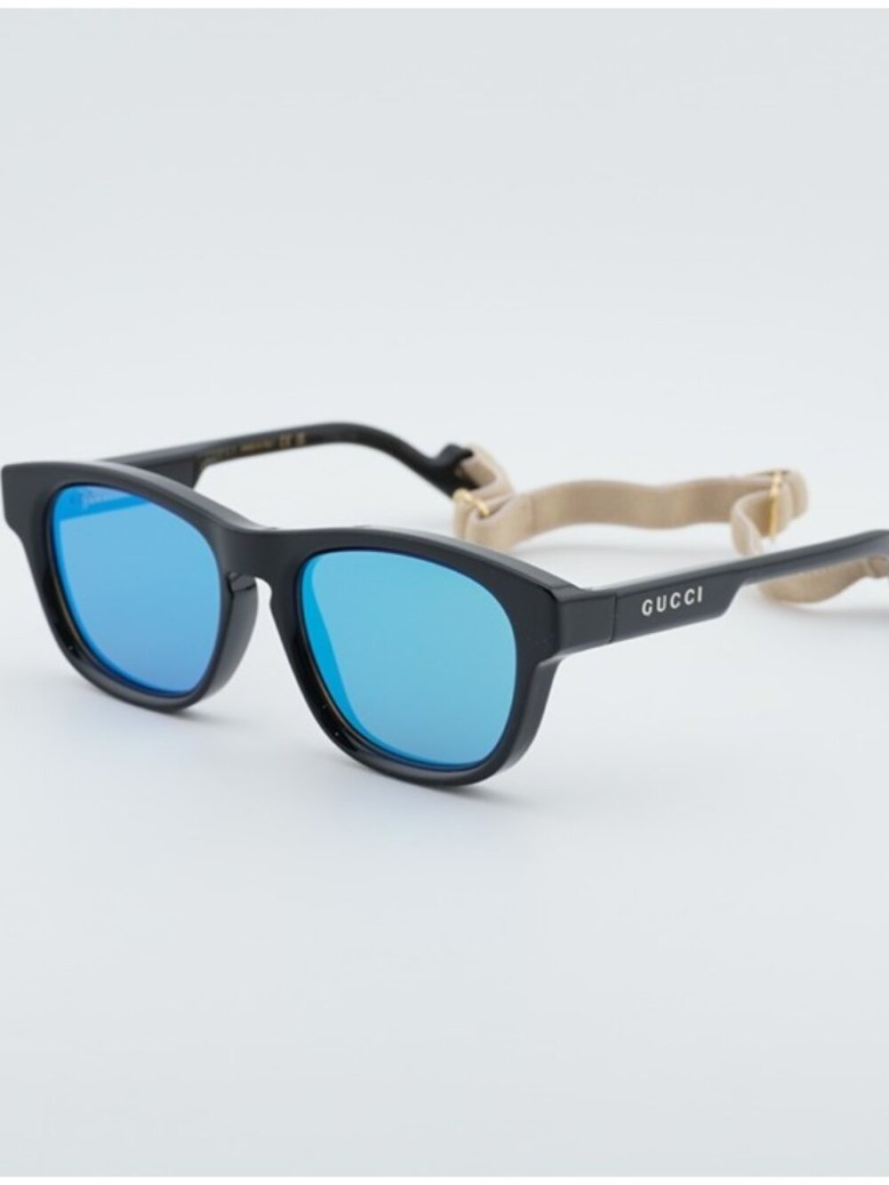 Gucci GG1238S 002 Sunglasses Black Square Frame, Blue Lenses
